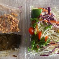 Burmese tea leaf salad set - delivery  at CMU Vegan - Kinphak Cafe in Chiang Mai