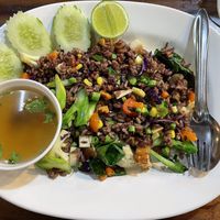 Fried (brown) rice with 5 color vegetables, 50 baht  at CMU Vegan - Kinphak Cafe in Chiang Mai