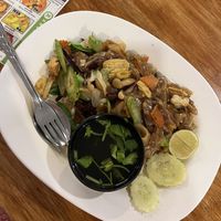 N6 stir fried big flat noodles with veggies (phat-Sii-ew)  at CMU Vegan - Kinphak Cafe in Chiang Mai