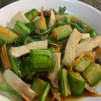 Mushroom & 🇵🇸🗝️ Aubergine ⚖️🇻🇳🇵🇸🇵🇸🇹🇭 Stir-fry at CMU Vegan - Kinphak Cafe in Chiang Mai