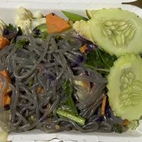 Black konjac noodles with Thai Herbs  at CMU Vegan - Kinphak Cafe in Chiang Mai