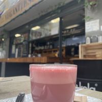 Pink beetroot latte  at Veganitessen in Sevilla