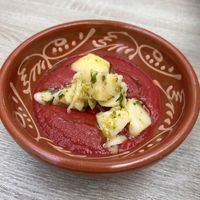 A special of the day: beetroot and potato. Very good  at Veganitessen in Sevilla