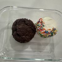 Cosmic brownie cookie sandwich, funfetti cupcake  at For Goodness Cakes - Food Truck in Baiting Hollow