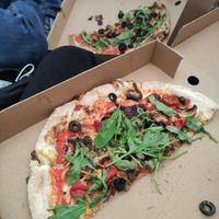 Vegan pizza takeout at Neighborhood Pizza in Falmouth