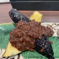 Eggplant miso with soy meat at Yamamotoya in Nagoya