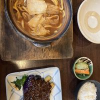 Misonikomi udon and miso eggplant  at Yamamotoya in Nagoya