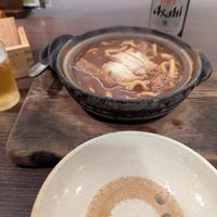 the base miso nikomi udon on my most recent visit along with an asahi super dry at Yamamotoya in Nagoya