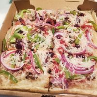 Vegan deep dish pizza at Roland Park Bagels in Baltimore