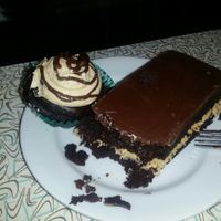 chocolate mocha cupcake and silly bonez -chocolate cake with creamy peanut buttery center. both gluten free at Sticky Fingers Bakery in Washington