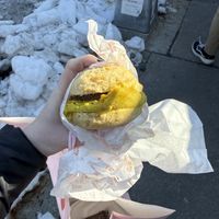 tofu egg and sausage biscuit sandwichh  at Sticky Fingers Bakery in Washington