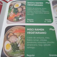 Ramen options at Kinjo Ramen in Lima
