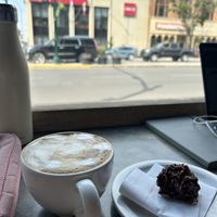 Macadamia nut latte with vegan chocolate haystack   at Evolve in Moose Jaw