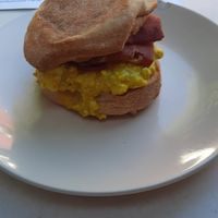 Scrambled tofu fake bacon in bun at Oh My Days in Glebe