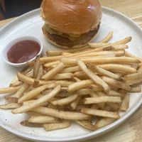 Hamburger with fries  at Oh My Days in Glebe