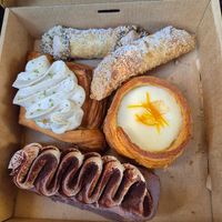Cannolis: v.good and crunchy; Earl grey lemon curd croissant: very good; Cheesecake pastry: runny texture, but nice slightly tangy/yoghurty taste; Tiramisu croissant: AMAZZING at Oh My Days in Glebe