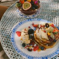Fluffy bionella pancakes & Acai bowl  at Mama Carmen's Coffee & Bakery in Mallorca
