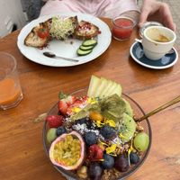 Açai bowl and sourdough toast  at Mama Carmen's Coffee & Bakery in Mallorca