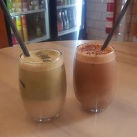 Iced matcha tea and iced decaf mocha at Mama Carmen's Coffee & Bakery in Mallorca