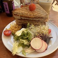 Bikini toastie (double decker vegan ham and vegan cheese toastie)  at Mama Carmen's Coffee & Bakery in Mallorca