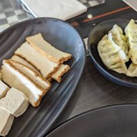 Tofu and veggie dumplings (make sure you ask them for tofu, don't just rely on the conveyor belt) at K & L 98 HotPot in Boynton Beach