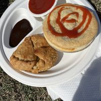 Samosa and lentil pie  at No Bull - Ykillamoocow Food Stall in West End