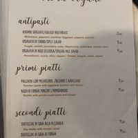 Vegan section of the menu at Donna Rosa in Oliveri