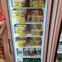 One of the three fridges with meat alternatives at Ven Vegano in Barcelona