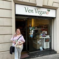 Outside the shop at Ven Vegano in Barcelona