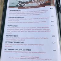 Vegan menu at The Crew Yard in Edwinstowe