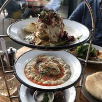 Three mezze: cauliflower, babaganoush, falafel & tahini (30.-)  at NENI - Langstrasse in Zurich