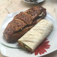 Veggie-filled sandwich (with cream cheese) and vegan wrap. at Kalí Órexi by Labocatorio in Bilbao
