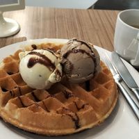 Waffle and two ice-creams at $11. at Sasco Cafe in North Singapore