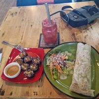 Vegan Falafel wrap, seaweed rolls, watermelon smoothie at The Greenhouse in Vientiane