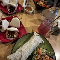 Vegan burrito and Bao, in the back the vegan tex mex bowl at The Greenhouse in Vientiane