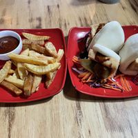 Vegan tofu bao and side fries  at The Greenhouse in Vientiane