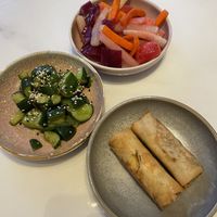 Starters -  cucumber salad, pickled veg & spring rolls  at Donna Chang in Brisbane