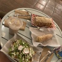 Flautas de pollo, Cali burrito special, Street corn, and horchata   at Earth Plant Based in Phoenix