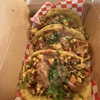 Breakfast tacos with soy chorizo, tofu scramble and beans    at Earth Plant Based in Phoenix