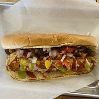 Hot diggity dog (Sonoran dog) at Earth Plant Based in Phoenix