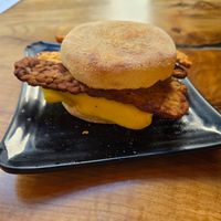 Just egg and tempeh English muffin with cheese added at Copper Branch - Stanley in Montreal