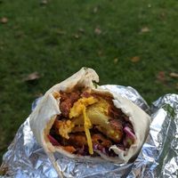 Bhaji wrap, freshly fried, w/ samosa £6 at Chai Walla in Cambridge