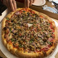 18” vegan pizza. Huge and delicious!  at Good Eats on 6 in Eastham