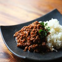 Keema curry made with soy meat and made with original spices. at Marche in Kurashiki