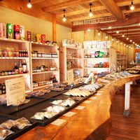 The first floor is a natural food shop selling organic foods, superfoods and organic vegetables. at Marche in Kurashiki