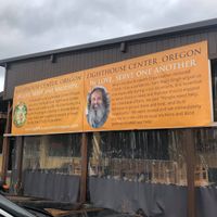 Outside enclosed dining at Lighthouse Center Bakery and Cafe in Umpqua