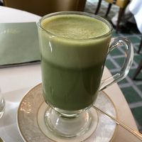 An oat milk matcha latte at The Lord Mayor's Lounge at The Shelbourne in Dublin