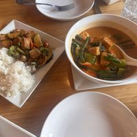“Happy Hibachi” with tofu and Panang Curry with tofu   at Pete's Thai Kitchen in Dubuque