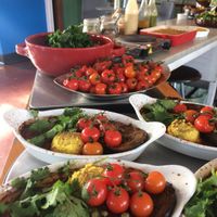 Eggplant shakshuka and sides at Zu Cafe in Lewes