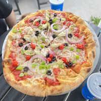 Veggie delight pizza w/ vegan cheese   at Pictured Rocks Pizza in Munising